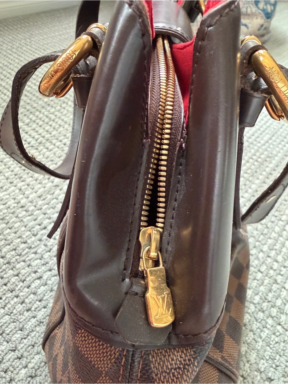 Louis Vuitton Sistina GM Brown Damier Shoulder Bag with Red Interior - Picture 7 of 11